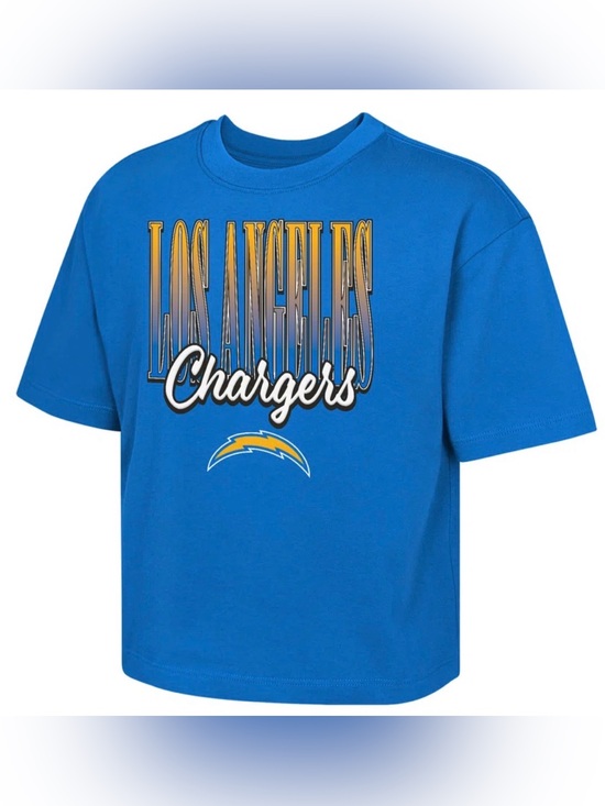 NFL Tops - Official Los Angeles Chargers Girls or Women Cropped Tee | Blue and Yellow